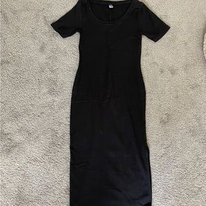 Fitted Short-Sleeve Rib-Knit Midi Dress